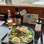 名立の湯 ゆらら - サラダ中華大盛り ＋ノンアルコールビール