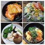 仁 - キムチ、野菜サラダ、焼き野菜、石焼ビビンバ