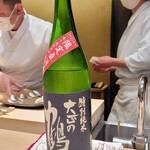 鮨　縁 - 冷酒は大正の鶴特別純米無濾過生原酒、酒米は岡山県産朝日米、60%精米、岡山県
