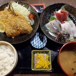 田舎レストランじんべえ - アジフライとちょい刺し定食