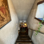 インシャラー - ドアを開けると、地下の店舗に向かう階段があります。