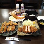 Katsutomi - 黒豚ロースかつ定食、単品の有頭海老フライ、あじフライ、チーズメンチ、チーズチキン、黒はんぺんフライ