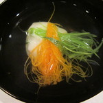 割烹 新多久 - 甘長とうがらしととうもろこしのしんじょ