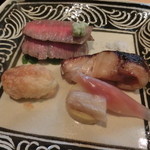 米倉 - 13.7月　焼き物（トモサンカク、イサキ幽庵焼き、マナガツオパイ包焼き）