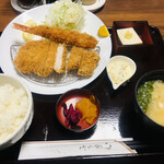 Tonkatsu Kushiage Arigaton - 芋豚トンカツ定食＋単品エビフライ