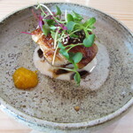 Ryoriya Takashima - 播州赤鶏の手羽先の洋風照り焼きチキン 里芋の焼きニョッキ  ゴルゴンゾーラのクリームソース 奄美大島のたんかん（みかん科）のジャム バルサミコ