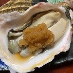 Ajiki - 岩牡蠣さま登場、ちょい甘なたまり醤油を纏った大根おろしも良い薬味、こいつはかなり美味い