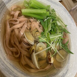 Kadosen Honten - あさりさくらきしめん◆小松菜と水菜が鮮やか。