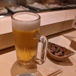 Kanda Edokkozushi - お通しの蛍烏賊をあてに生ビールで乾杯～(*￣∇￣)ノ