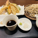 Soba Minori - 夜とくセット【悠】¥1.850・海老と鱚と野菜の天ぷら・ざる蕎麦