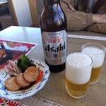 和食レストランとんでん - 大瓶ビール850円とあん肝580円(税別)
