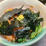 日本料理 TOBIUME - ⑩鰆(福岡県芦屋産)の背身の漬け
      鰆の背中のどちらかと言うとさっぱりした脂ののった身を爽やかな漬けで楽しみます