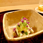 多仁本 - 一皿目は椎茸と車海老の和物