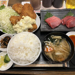 わ楽 - 生本マグロ刺身とヒレカツなど