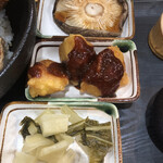 Inakaya - 秩父名物3品(上からしいたけ焼き、みそポテト、しゃくしな)