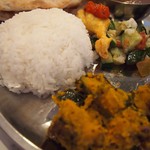 インド食堂TADKA - ライス　パコラ　カチュンパルサラダ+チャトニ カボチャのポリヤル.jpg