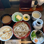 Kenjousoba Haneya - 割子3段定食¥1250（シジミ汁・炊き込みご飯付き）