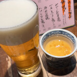 とり吉 - 生ビールとお通しの茶碗蒸し