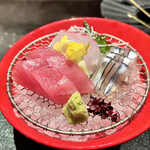 Ryokan Ginshou - 造り　種子島＆屋久島近海産地魚　マグロ、キビナゴ、なんやっけ？