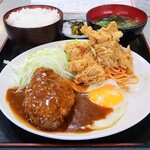 お食事処 淀ヤ - ハンバーグとかしわ天の定食(1,030円)