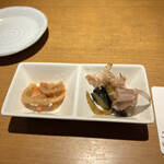 Shunsai Koubou Ki Aji - 先付け。明太子の和物、美味しかった。