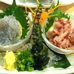 生しらすと桜えびの刺身　714円