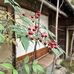 Honke Owariya - 露地庭には真っ赤な南天の実が京都の寒さの中、彩りを放っていました。
