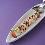Hokkaido scallops, octopus, and lobster ceviche with lime vinaigrette