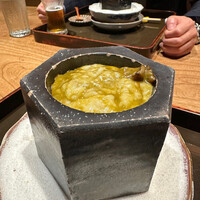 日本料理 徳専 - 鮑と鮑の肝と山羊の乳の石焼き