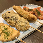 みつ - 【串揚げ】「鶏メンチ（税抜￥220）」「生椎茸（税抜￥180）」「うずら玉子（税抜￥180）」「紅生姜（税抜￥180）」