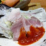 新菜しもん - 茶味豚の茹で豚 ちょい辛味噌！この辛味噌が絶妙！