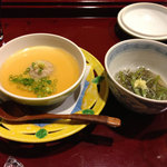 Kame sei - じゅんさい酢と豚つくね茶碗蒸し。