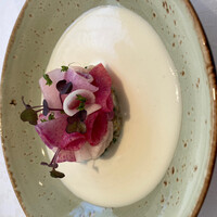 ナチュール・エ・サンス - 新玉葱スープ　真鯛タルタル　粒マスタード　大根サラダ　この日1番のお気に入り。料理のバランスがとても良い一品でした。