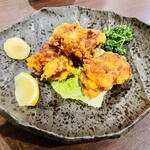 yakki鶏 - 淡路鶏の唐揚げ638円、カリッとジューシー美味くガーリックも効いてる。もう少し量が多いと嬉しい。