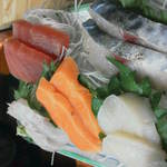 魚屋カフェ 濱の市 - 201307　濱の市　お刺身定食（700円）お刺身５点盛り