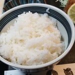 Kikutomi - ご飯のアップ、おかずが揚げ物なので、普通盛りです