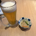 Toriraku Sakaba - 生ビールは300円以下でお得はお得。お通し400円くらいでした。