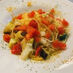 Peperoncino with freshly picked vegetables and mullet roe