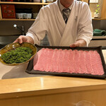 日本料理 かしづき - 伊良湖黒牛と花山椒のしゃぶしゃぶ