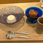 日本料理 かしづき - ほうじ茶のブランマンジェとタロッコオレンジのゼリー