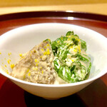 礒田 - 利休麩と京菊名の白あえ　旨味が滲み出ます