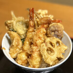 天ぷら割烹 いけだ - 海老二尾、穴子、白身魚、ハス、大葉、かぼちゃ、椎茸、ナス、エノキ