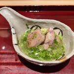 銀座 しのはら - 近江鴨の玉鋼焼き 春野菜の餡