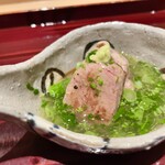 銀座 しのはら - 近江鴨の玉鋼焼き 春野菜の餡