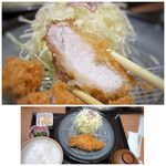 とんかつ 伊達かつ - ＊上のチビは「小」をお代わりましたら「中」がきたのですけれど、頑張って完食。エライ。 ロースは柔らかく、美味しいと。見た目では脂身少な目ですね。