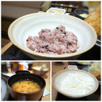 とんかつ 伊達かつ - ◆ご飯は雑穀米と白ご飯から選べ、お代わり自由。お写真は小盛。 お味噌汁とキャベツもお代わり自由です。