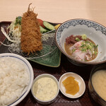 Tsukiji Shokudou Genchan - アジフライと鯛ごま定食