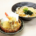 Tempura noodles with shrimp and seasonal vegetables
