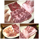 にくやのにかい - ◆牛肉は「バラ肉とモモ」、バラの方が差しが入るので柔らかく好み。 モモは若干噛み応えがありました。 ◆鶏モモ肉は柔らかく檸檬ダレで頂くと好み。 ◆豚バラ肉は脂多めですけれど、よく焼けばなんとかセーフ。