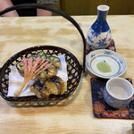 山海房 - アスパラ天とぬる燗